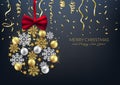 Merry Christmas decorative elements bauble snowflake bow, postcard, invitation, vector illustration Royalty Free Stock Photo