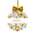 Merry Christmas decorative elements bauble snowflake bow, postcard, invitation, vector illustration Royalty Free Stock Photo