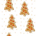 CHRISTMAS TREES GINGERBREAD COOKIES. SEAMLESS VECTOR PATTERN Royalty Free Stock Photo