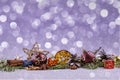 BEAUTYFUL CHRISTMAS DECOR ORNAMENT. VIOLET BOKEH BACKGROUND