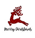 Merry Christmas Deer Buffalo Red Black Gingham Lumberjack tartan Checkered plaid pattern background texture