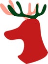 Merry Christmas Deer Head Red Green Flat Art