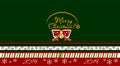 Christmas illustration green & red. Golden christmas bell & bow, ornamental backdrop with snowflakes.