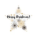 Merry Christmas design with beautiful star with golden snowflakes isolated on white background. Vector illustration Royalty Free Stock Photo