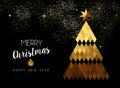 Merry Christmas design of gold low poly pine tree