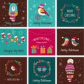 Merry Christmas Design Greeting cards - doodle illustrations Royalty Free Stock Photo