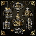 Merry Christmas Design Labels Golden Set Royalty Free Stock Photo