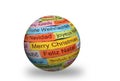 Merry Christmas different languages on 3d sphere