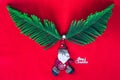 Merry Christmas with doll Santa Claus antler leaves