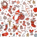 Merry Christmas Hand drawn doodle seamless pattern background. Royalty Free Stock Photo