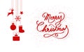 Merry Christmas, dots scatter with hanging reindeer, gift and snowflakes decoration, celebration minimal in winter season