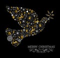 Merry christmas dove bird silhouette gold reindeer Royalty Free Stock Photo