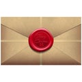 Merry Christmas Envelope with wax seal. Sealing wax. Vector Illustration