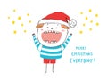 Merry Christmas Everybody card, hand drawn vector ill