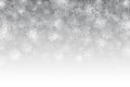 Merry Christmas Falling Snow Effect With Transparent Snowflakes And Lights Overlayed On Light Silver Background