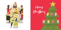 Merry Christmas. The family celebrates Christmas at the festive table. Vector illustration Royalty Free Stock Photo