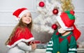 Merry christmas. Family holiday tradition. Children cheerful celebrate christmas. Siblings ready celebrate christmas or Royalty Free Stock Photo