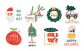 Merry Christmas festive calligraphy and illustrations set Royalty Free Stock Photo