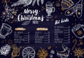 Merry Christmas festive Winter Menu on Chalkboard. Design template includes different Vector hand drawn illustrations and Brushpen Royalty Free Stock Photo