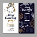 Merry Christmas festive Winter Menu on Chalkboard and Invitation card. Design template includes different Vector hand drawn Royalty Free Stock Photo