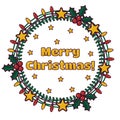 Merry Christmas festive Wreath with text in the center. Vector illustration Royalty Free Stock Photo