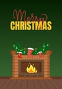 Merry Christmas Fireplace with Santa Stockings Royalty Free Stock Photo