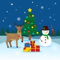 Merry Christmas Flat Vector Illustration. Santa Claus, Snowman and Reindeer. Happy Holiday Mascots Set