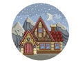 Merry Christmas flat winter snow globe scene postcard