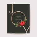 Merry Christmas Floral Wreath Lettering Card, Holiday greeting banner template. Vector Winter Flowers Royalty Free Stock Photo