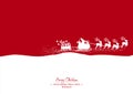 Merry Christmas - Flying White Santa Claus with Reindeer on Red