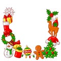 Merry Christmas frame design. Holiday decorations in cartoon style. Royalty Free Stock Photo