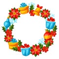 Merry Christmas frame design. Holiday decorations in cartoon style. Royalty Free Stock Photo