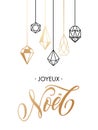 Merry Christmas French Joyeux Noel gold glitter ornaments Royalty Free Stock Photo