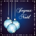 Merry christmas in french language. Blue vector greeting card.. Royalty Free Stock Photo