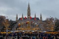 Merry Christmas! Frohe Weihnachten! Christmas market at Rathausplatz in Vienna, Austria Royalty Free Stock Photo