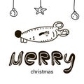 Merry christmas with Funny cartoon baby mouse.