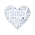 2023 Merry Christmas funny outline heart shaped illustration