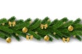 Merry Christmas garland, isolated white background. 3D border green branch, holiday frame. Hanging decor. Pine tree Royalty Free Stock Photo