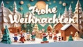 Merry Christmas (german: Fohe Weihnachten) Greeting Card with Winter Landscape illustration, ai generated