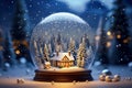 Merry Christmas gift- snow globe with fir trees and house inside Royalty Free Stock Photo