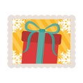 Merry christmas gift with snwoflakes corners decoration stamp icon