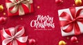 Merry christmas gifts vector background design. Christmas and happy new year text in red pattern space Royalty Free Stock Photo