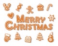 Merry Christmas Gingerbread Cookie hand drawn letters.