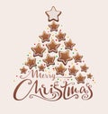 Merry christmas gingerbread tree lettering text greeting card