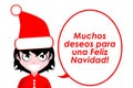Merry Christmas, girl, cartoon, Spanish, isolated.