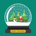 Merry Christmas glass ball with Santa Claus and Snowman. Vector illustration Royalty Free Stock Photo