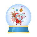 Merry christmas glass ball with Santa and his friends. Flat vector illustration. Isolated on white background. Royalty Free Stock Photo