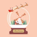 Merry christmas glass ball with Santa sleigh and winter rural