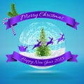 Merry Christmas Glass Snow Ball with xmas treem Royalty Free Stock Photo