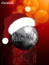 Christmas festive glowing background with disco ball and Santa h Royalty Free Stock Photo